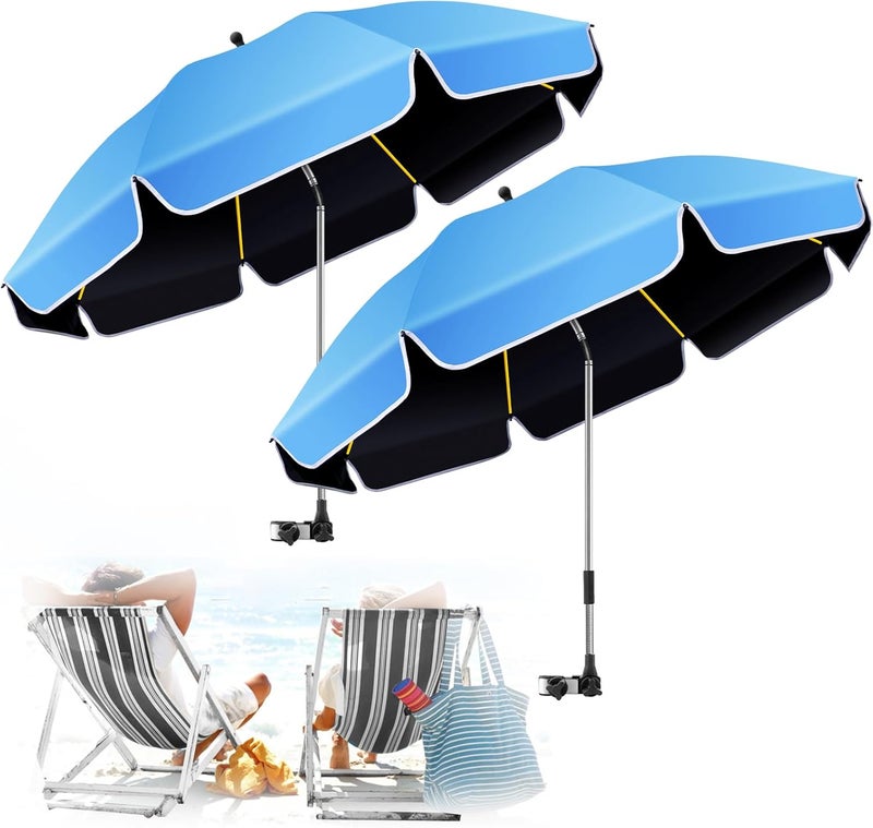 QTREE intelligence Umbrella 360°Adjustable Protection Stroller, 2 PACK 48.8" beach chair umbrella with clamp, high UV protection. 3 Adjustable areas 180°+360° for fishing, golf, beach, camping (chair not included) - Image 1